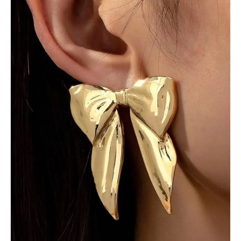 Gold Bow Stud Earrings